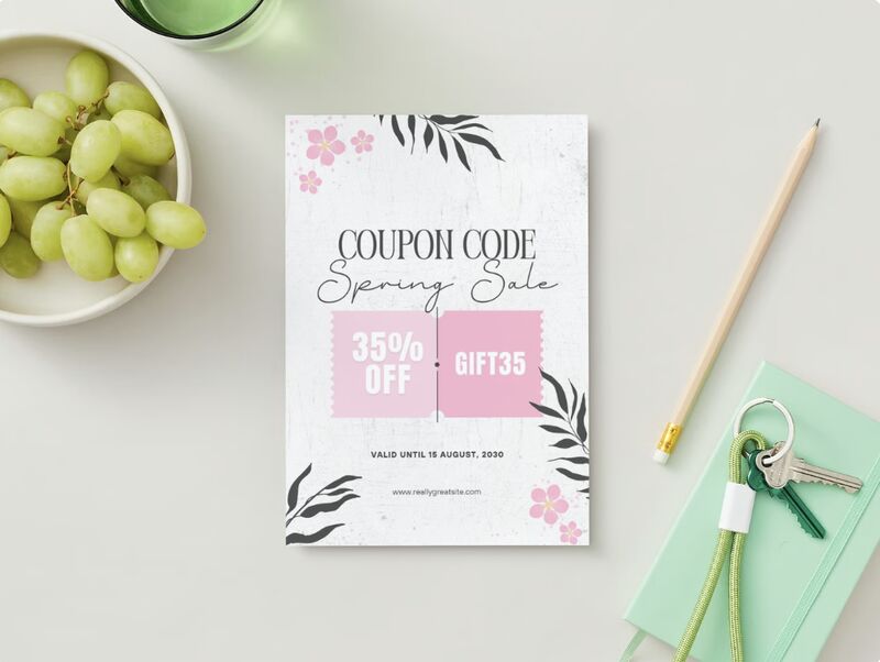 A Spring Sale flyer with a 35% coupon code.