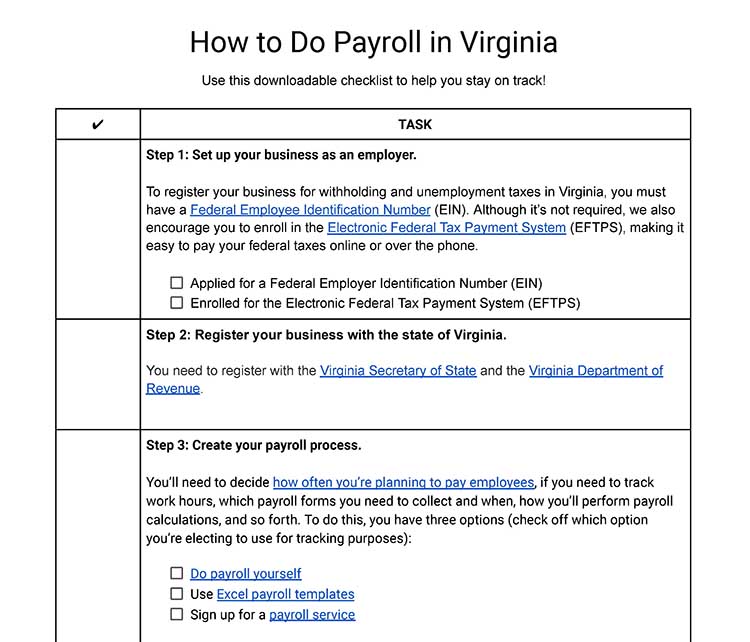 How to do payroll in Virginia page 1.