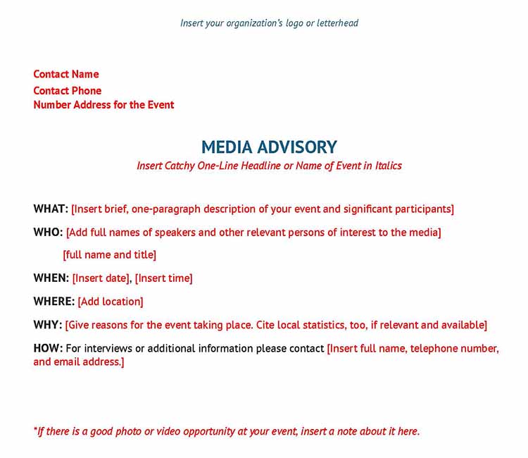 Media advisory template.