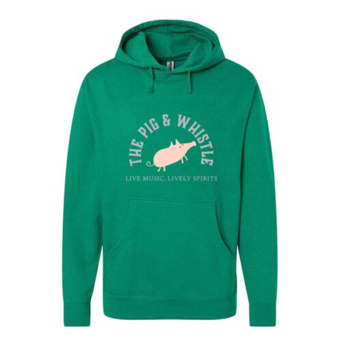 Branded hoodie for an Irish Pub called The Pig & Whistle in kelly green.