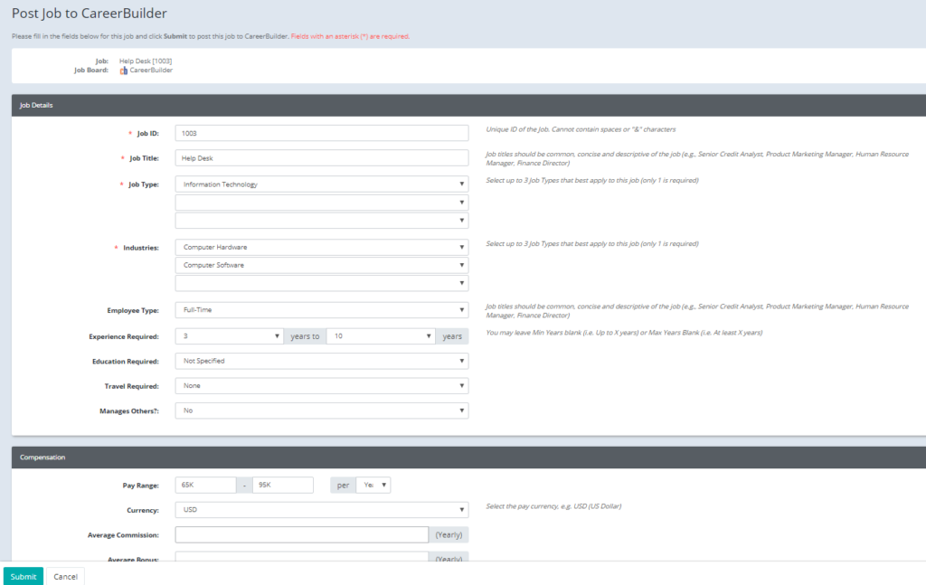 fillable job template for posting to job board