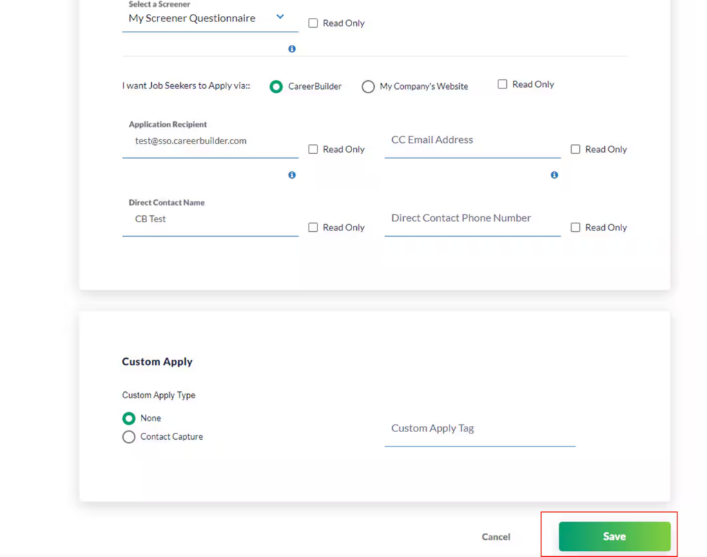 Fill out the questions required for job applicants.