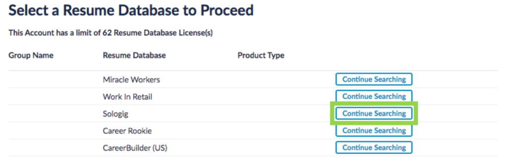 resume database continue screening buttons