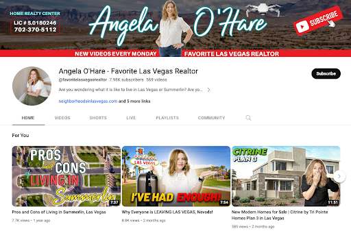 Angela O'Hare Las Vegas realtor YouTube channel playlists