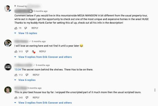 Example of comments on YouTube real estate agent video