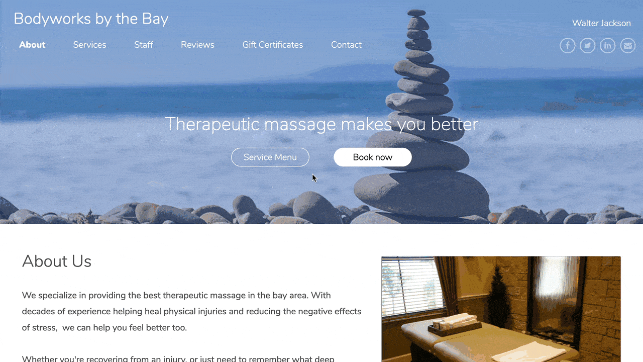 MassageBook gif showing how customers book an appointment.