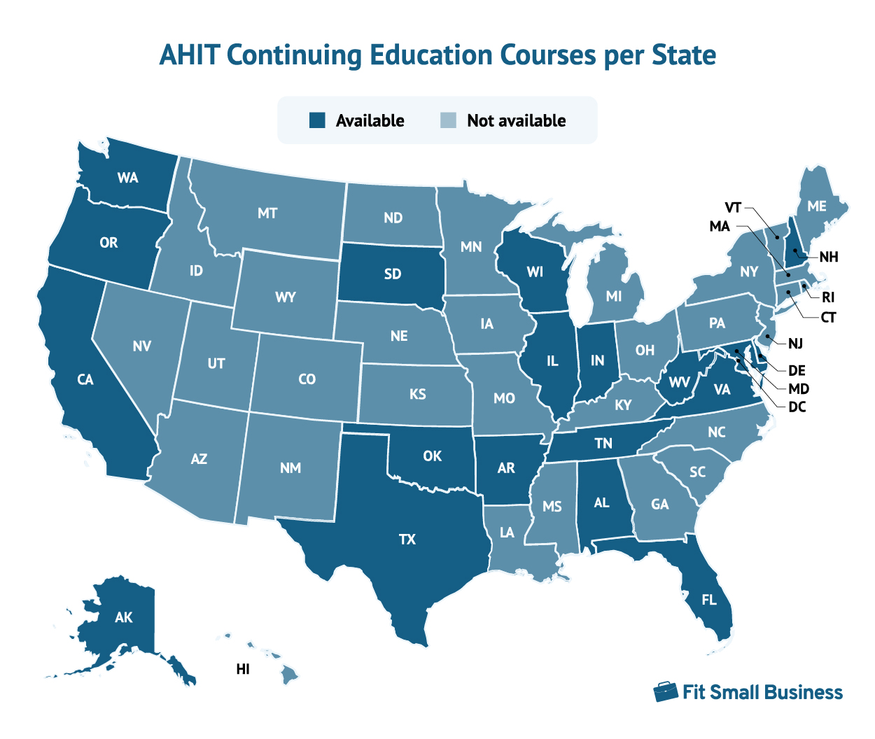 The map showing for a AHIT Continuing Education Courses per State.