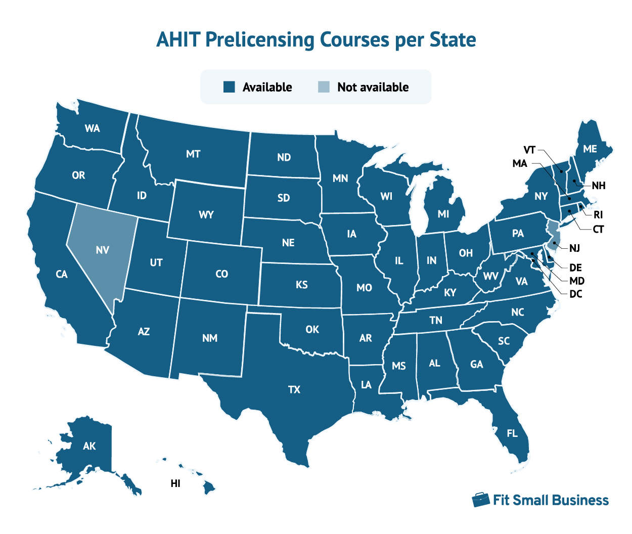 The map showing for a AHIT Prelicensing Courses per State.