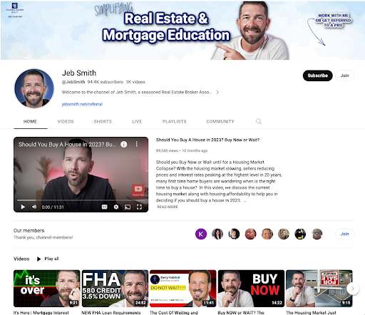 Jeb Smith real estate YouTube channel example