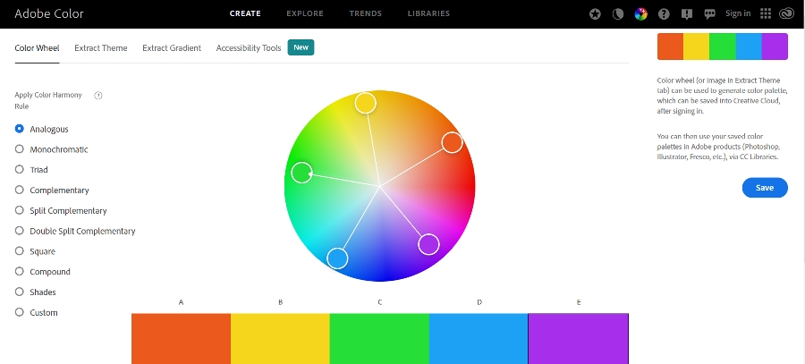Screenshot of Adobe Color tool