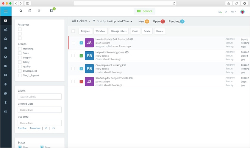 Managing support tickets in Agile CRM