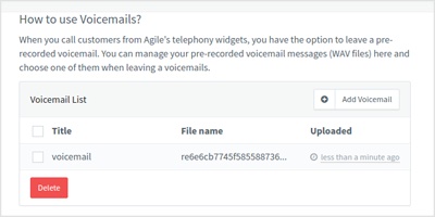 Managing recordings for automated voicemail drop in Agile CRM