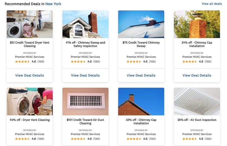 Examples of advertised deals on Angi's home page