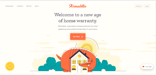 Armadillo website with orange color scheme