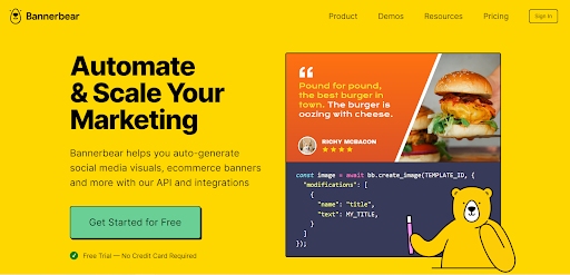 Bannerbear website and yellow color scheme