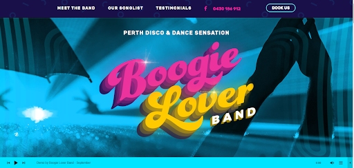 Boogie Lover Band website with Retro-inspired color scheme