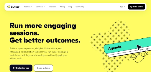 Butter website with yellow color scheme