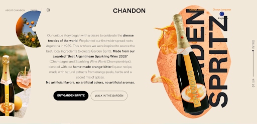 Chandon Winery website with orange color scheme
