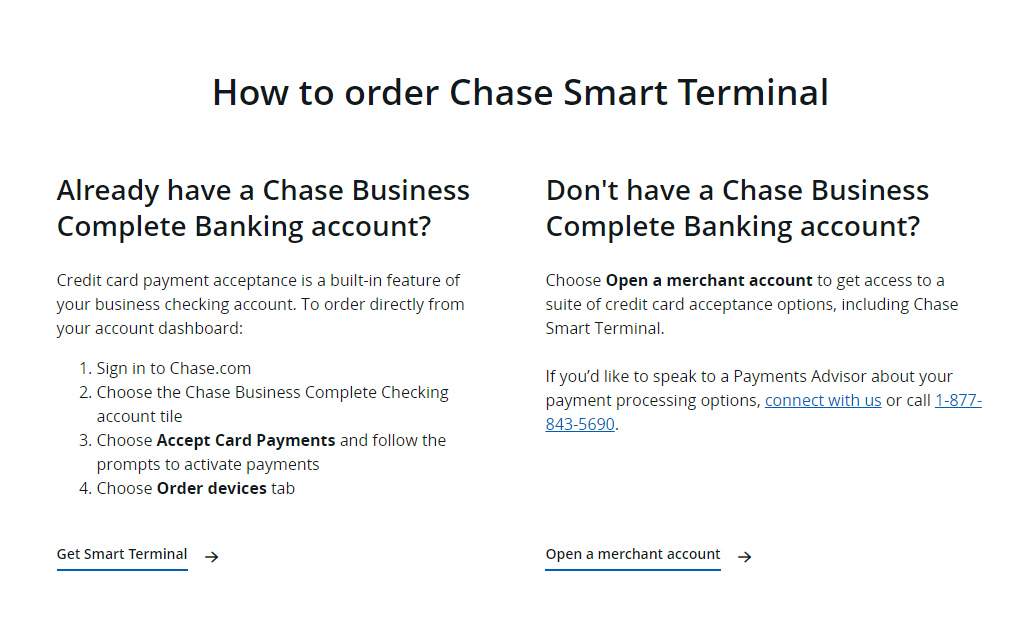 Chase signup options page for complete banking service.