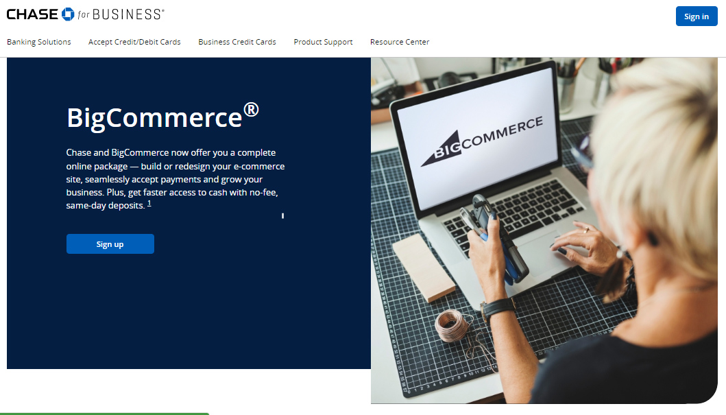 Chase signup page for Bigcommerce integration.