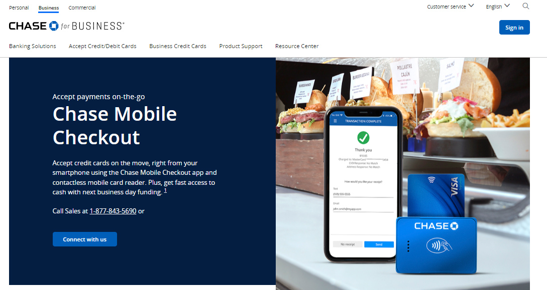 Chase signup page for mobile checkout.