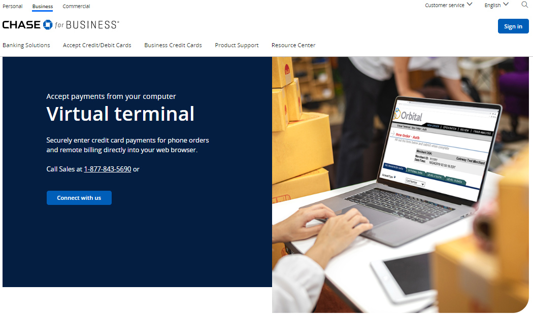 Chase signup page for virtual terminal orbital B2B.