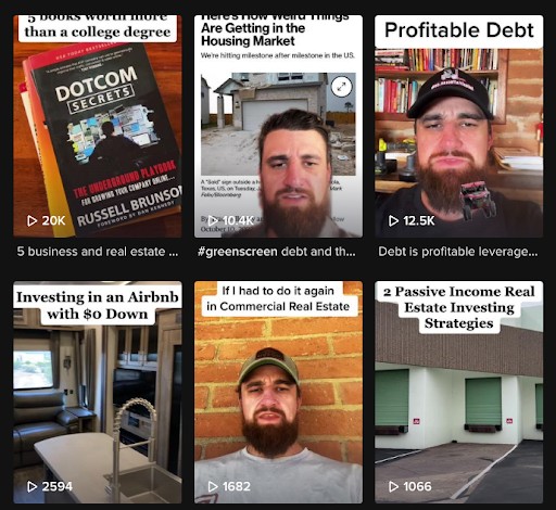 TikTok profile videos from a commercial real estate agent