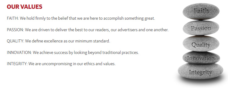 Five core values from the Community Impact website.