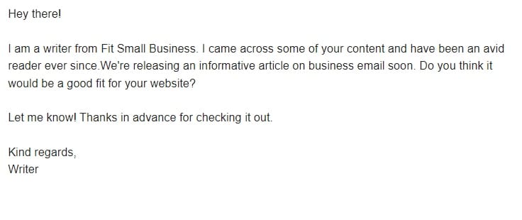 Example of email for requesting a backlink