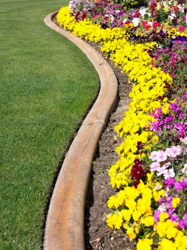 Flower beds with concrete landscape edging