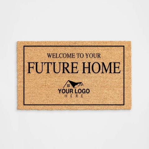Custom real estate door mat sample, titled "Welcome to your future home"