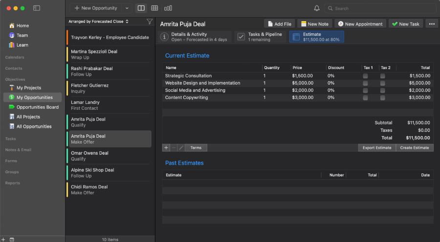 A screenshot showing how users can send estimates to clients.