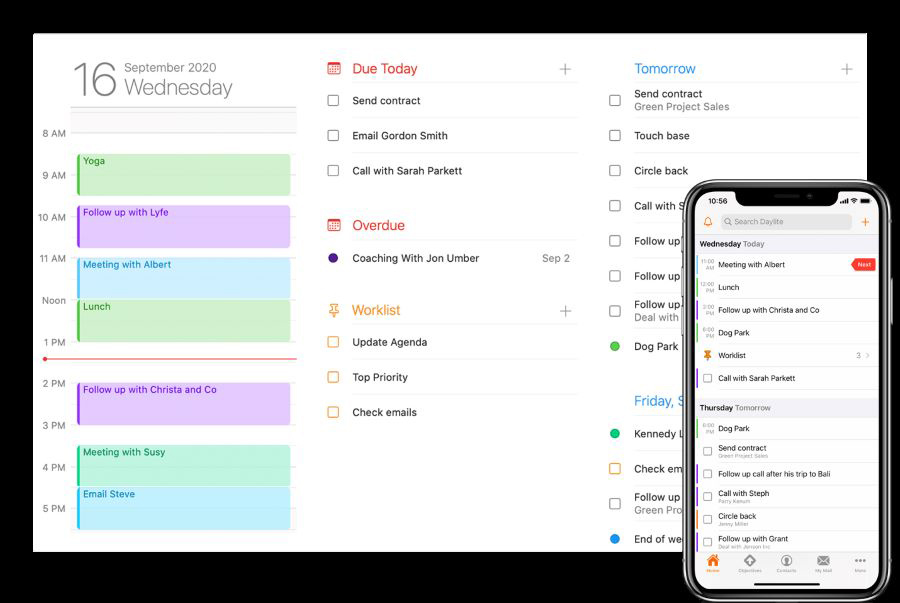 An image showing Daylite's task management system on a Mac and iPhone.