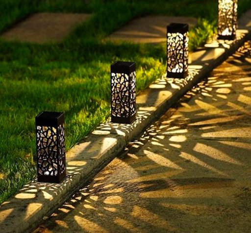 Black metal solar lights with a pattern