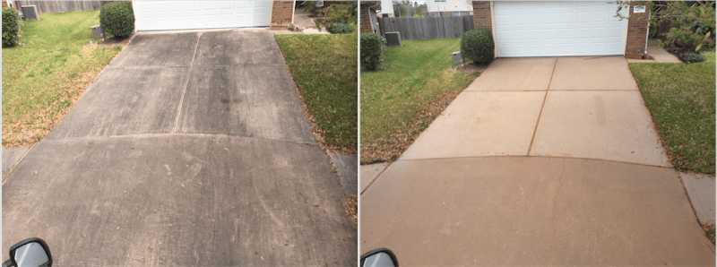 Driveway before and after being pressure washed.