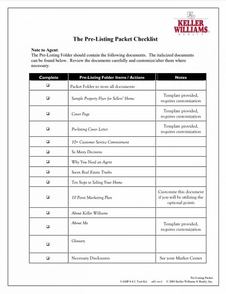 Exampel of prelisting packet contains a step-by-step guide