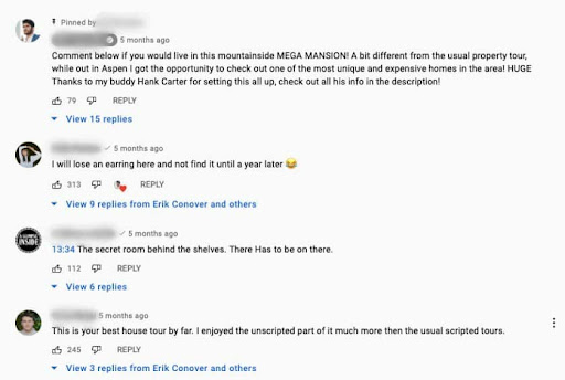 Real estate YouTube video comments and replies