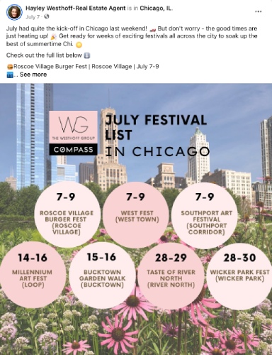Facebook graphic from realtor showing local events.