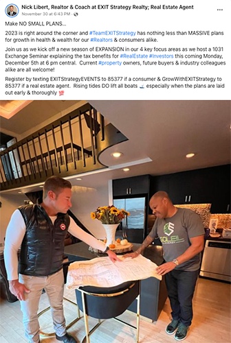 Facebook post about a real estate team event