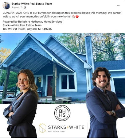 Facebook post congratulating a buyer on closing a house
