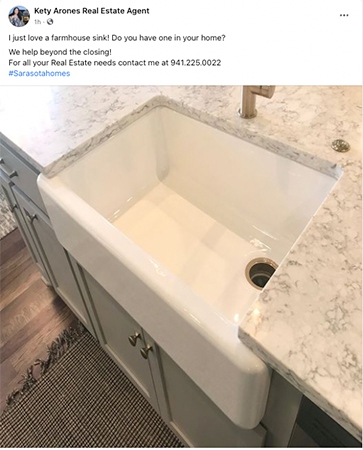 Facebook post highlight a farmhouse sink