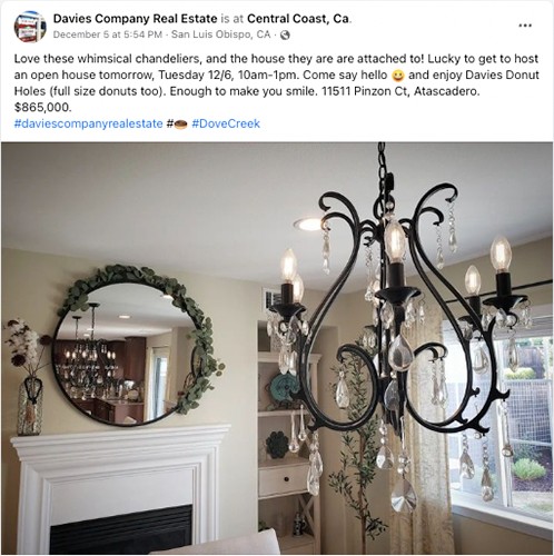 Facebook post highlight a unique chandelier in a listing
