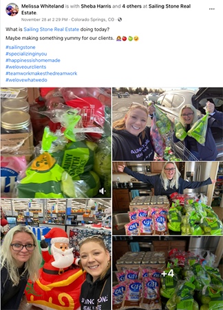 Facebook post showing a real estate team making gifts for clients