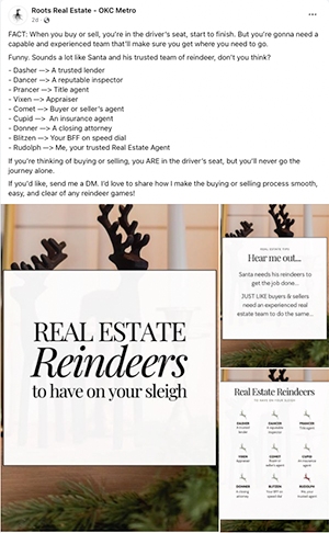 Facebook post titled "real estate reindeers to have on your sleigh"