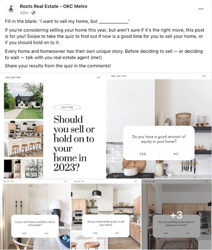 Facebook post with tips for selling a house around New Years
