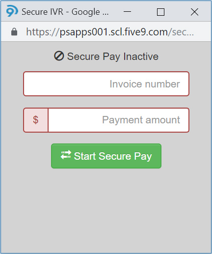 A dialog box displaying input fields for invoice number and payment amount and a "Start Secure Pay" button.