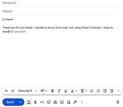 Gmail personalized smart compose suggestions