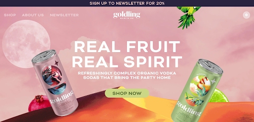 Goldling Drinks with pink website color scheme