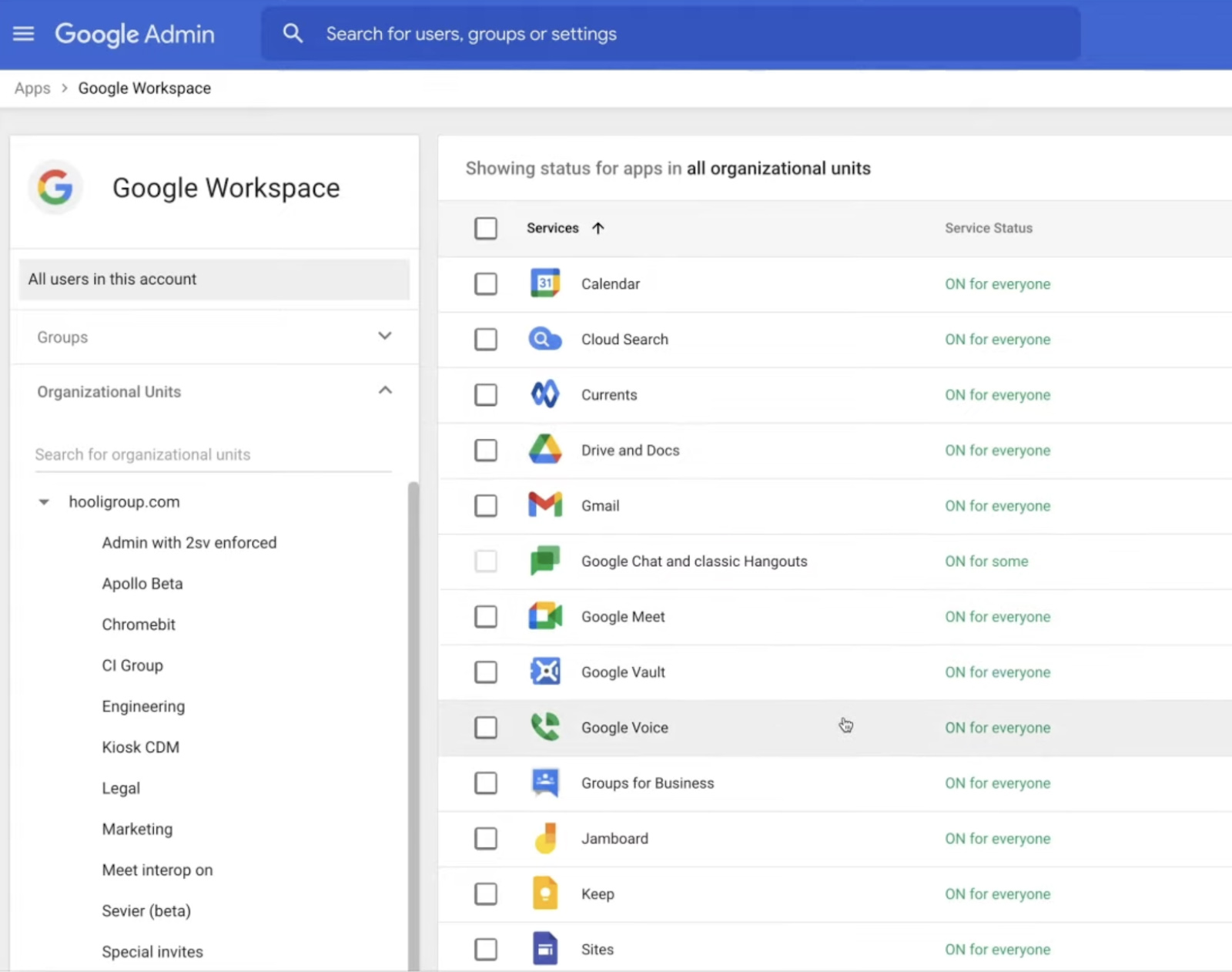 An image containing the list of Google Workspace apps.