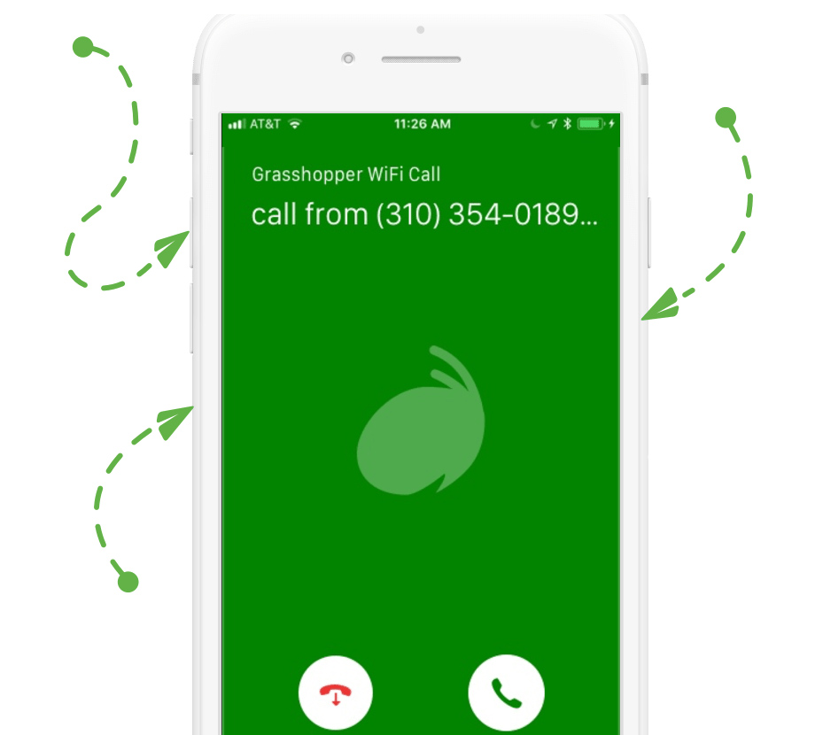 Image of the mobile interface for answering calls with arrows depicting simultaneous incoming calls.